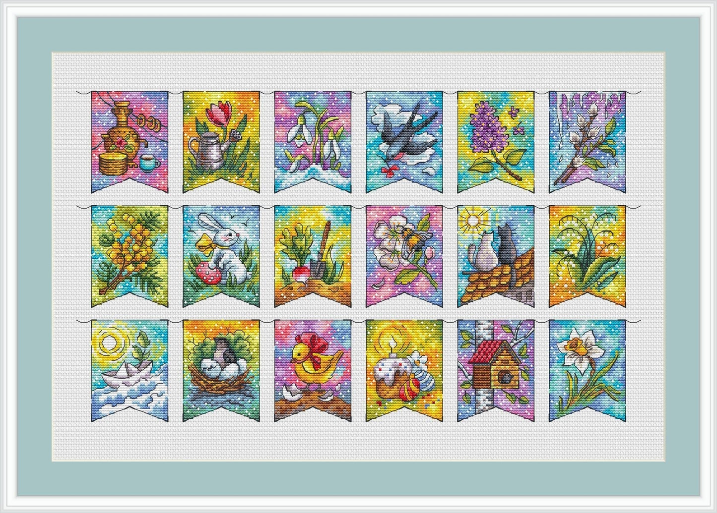 Spring Flags Cross Stitch Pattern