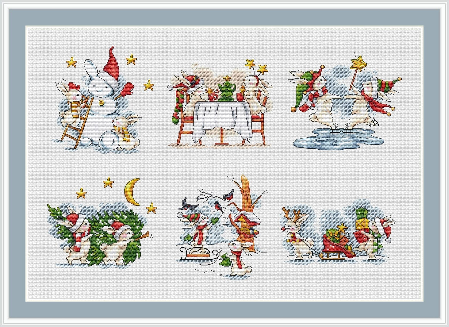 Winter Rabbits Cross Stitch Pattern