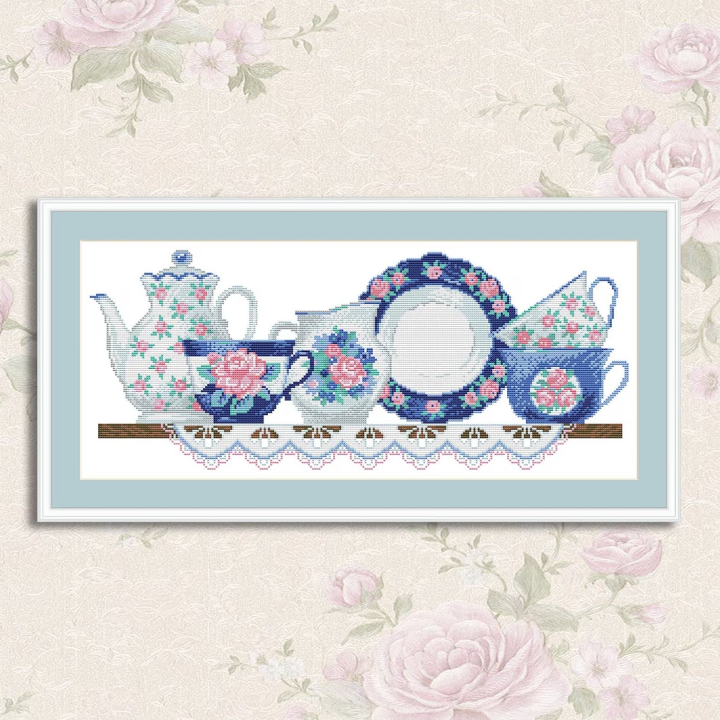 Kitchen Cross Stitch Pattern Shelf with Dishies Kitchen Still Life Modern Decor Pattern Cups Mugs Napkins Embroidery Needlepoint chart PDF