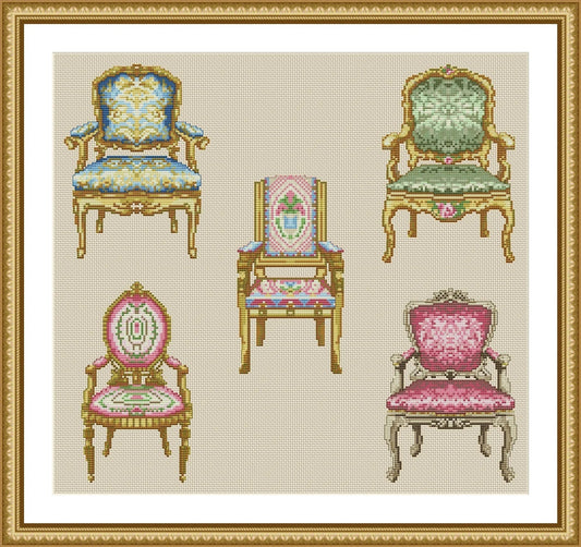 Antique Armchairs Cross Stitch Pattern Antique Decor Pattern Victorian Style Furniture Chairs Vintage Embroidery Needlepoint chart PDF