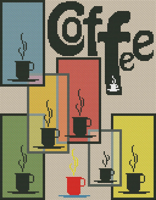 Aroma of coffee Cross Stitch Pattern Coffee cups Abstraction Kitchen Still Life Digital Modern Decor Pattern Embroidery Needlepoint Chart
