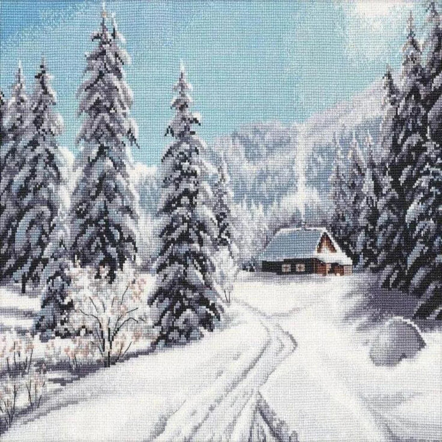 Winter landscape cross stitch pattern, house in snow cross stitch, winter snow cross stitch, nature cross stitcn, snowy trees cross stich