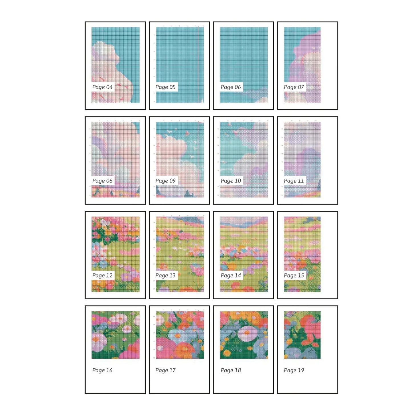 Flower Meadow Cross Stitch Pattern | Landscape Cross Stitch Chart Download | Nature Cross Stitch | Anime Cross Stitch PDF