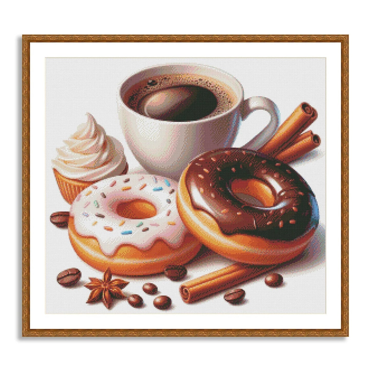 Donut with chocolate Cross Stitch Pattern Sweets Chocolate Donut Kitchen Decor A cup of coffee Dessert Embroidery Needlepoint chart PDF