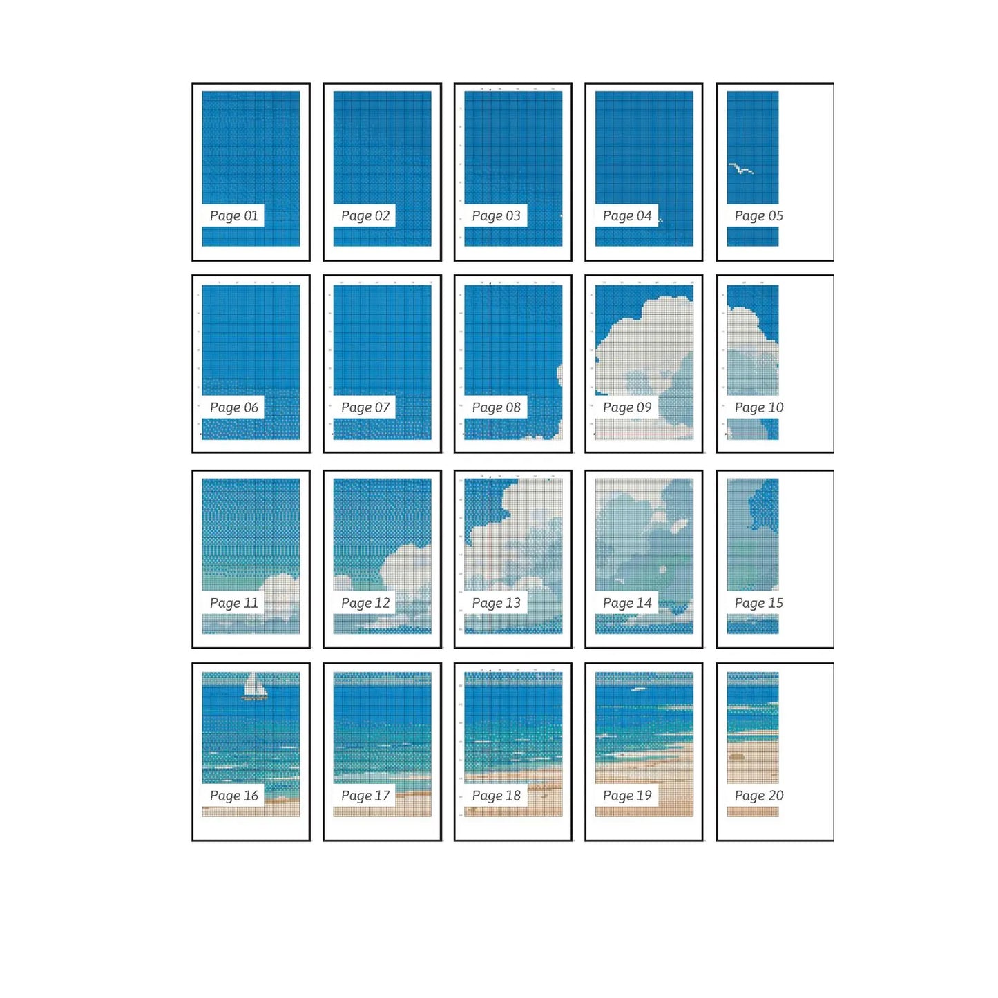 A Day at the Beach Cross Stitch Pattern | Ocean Landscape Cross Stitch Chart Download | Nature Cross Stitch | Summer Cross Stitch PDF