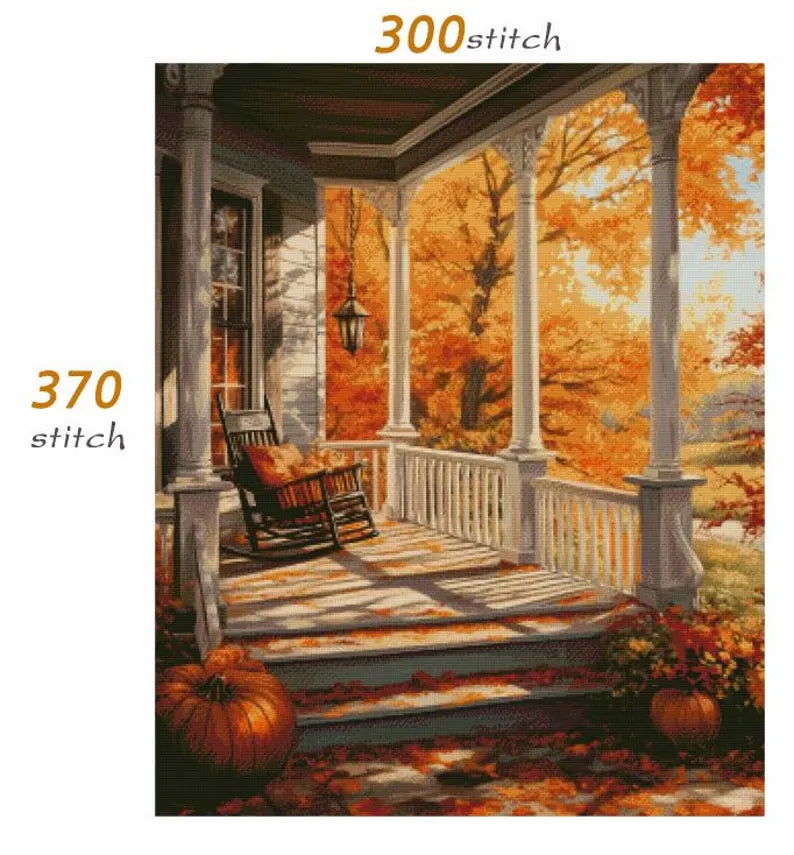 Cross Stitch Pattern Autumn Porch Full Coverage