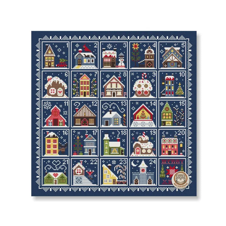 Christmas Houses Advent Cross Stitch Pattern: 24 Days Countdown Calendar Sampler Instant Download PDF