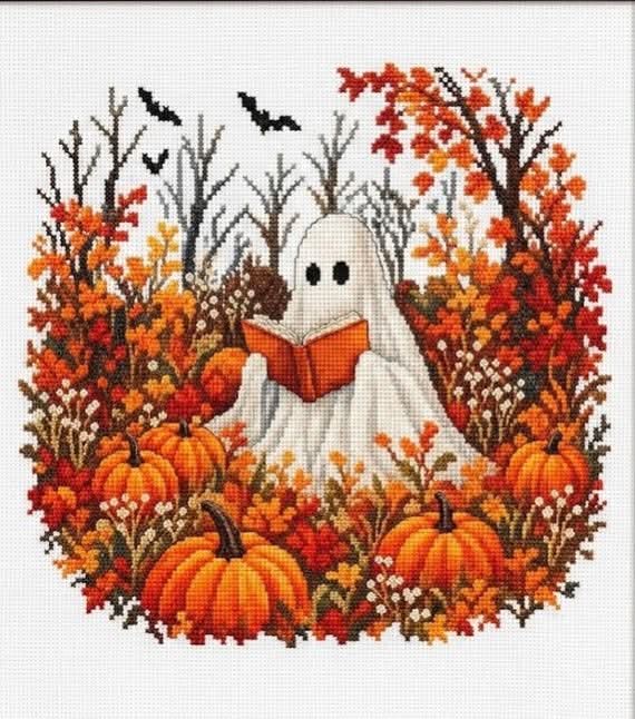 The Pumpkin Ghost Cross Stitch Pattern  Instant Download PDF