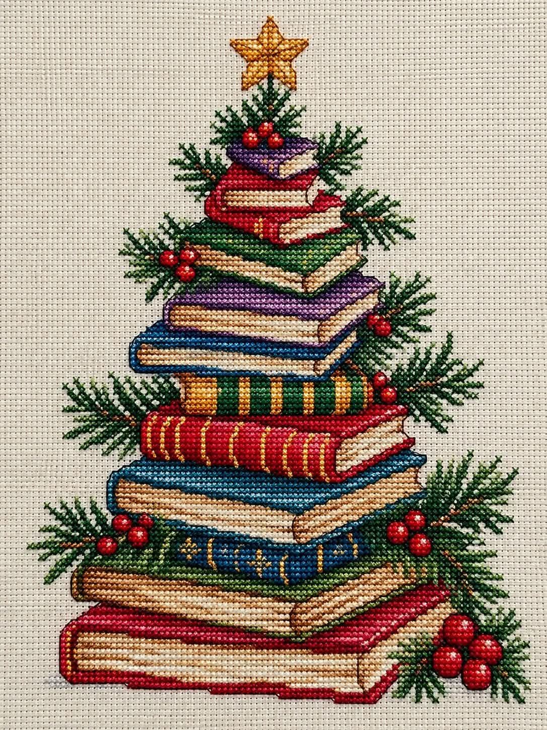 Book Lover's Christmas Tree Cross Stitch Pattern Instant Download PDF