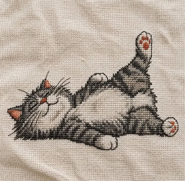 Lazy Cat Cross Stitch Pattern, Sleeping Kitty Embroidery Design, Relaxing Animal Art (Digital PDF)
