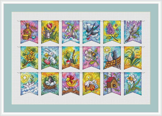Spring Flags Cross Stitch Pattern