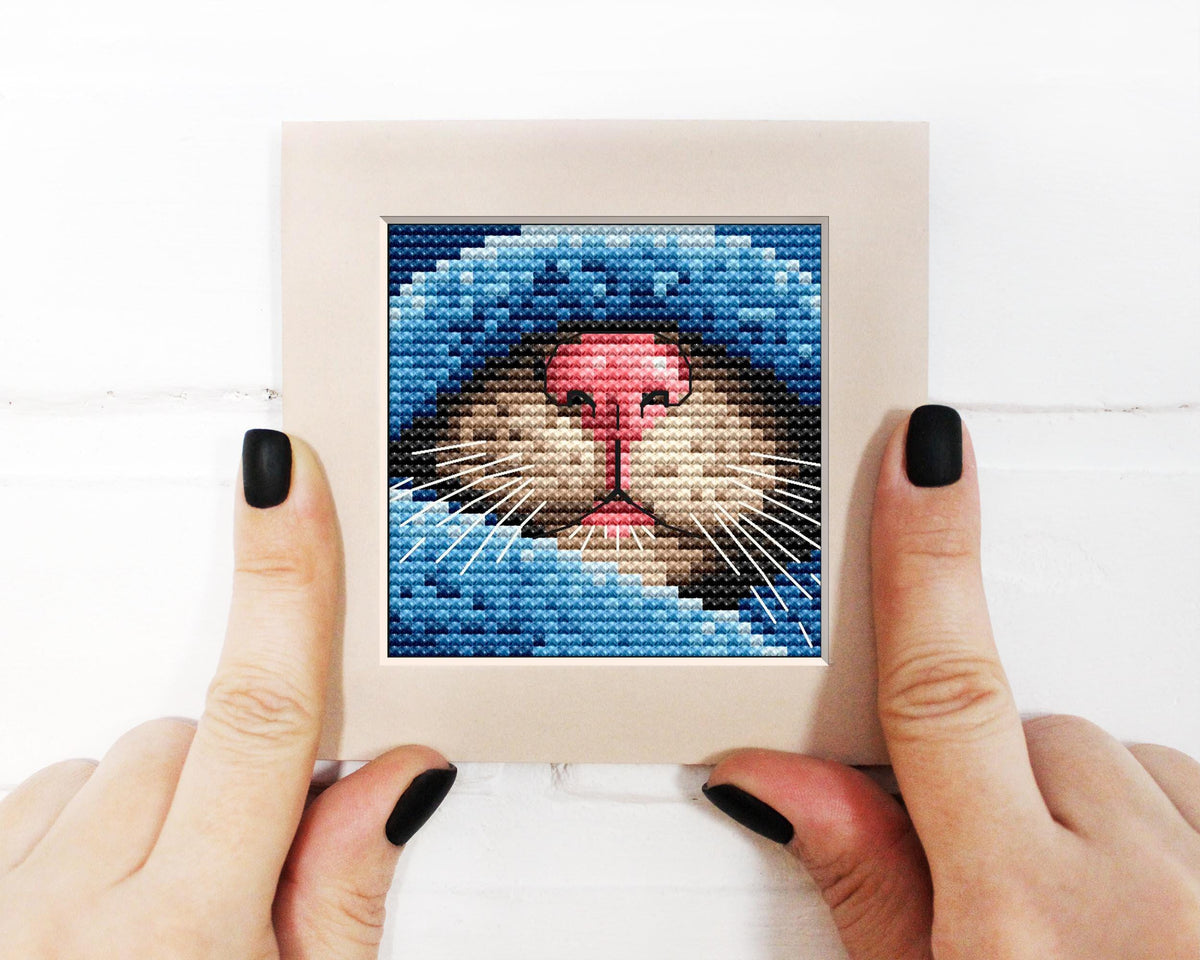 Cat Nose Cross Stitch Pattern PDF Cozy Kitten, Peeking from Blanket Winter Xstitch Chart Small Pet Lover Gift Quick Stitch Instant Download PDF