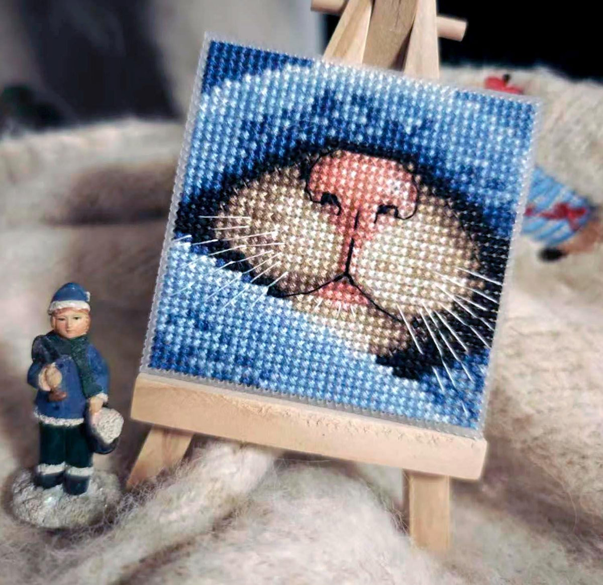 Cat Nose Cross Stitch Pattern PDF Cozy Kitten, Peeking from Blanket Winter Xstitch Chart Small Pet Lover Gift Quick Stitch Instant Download PDF