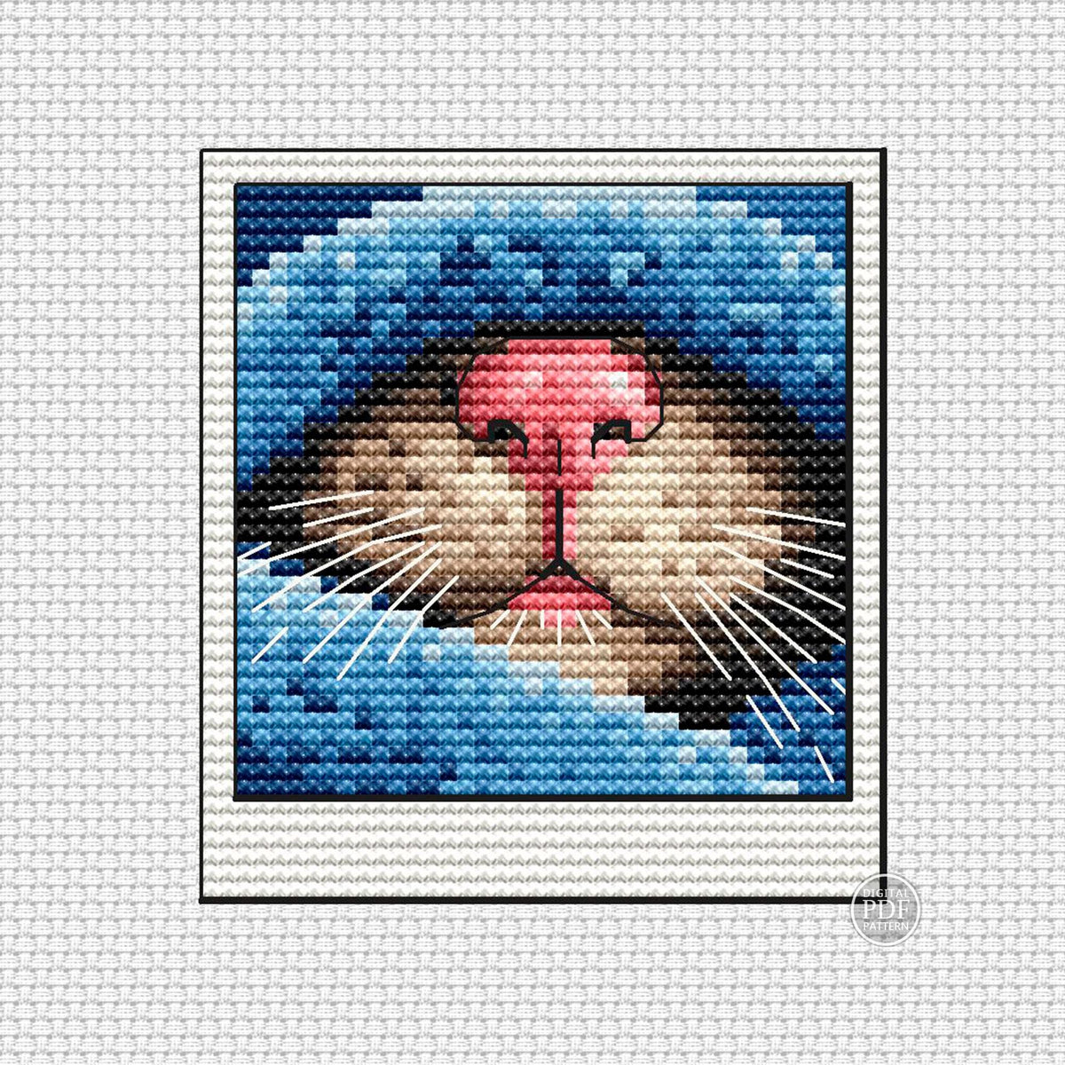Cat Nose Cross Stitch Pattern PDF Cozy Kitten, Peeking from Blanket Winter Xstitch Chart Small Pet Lover Gift Quick Stitch Instant Download PDF