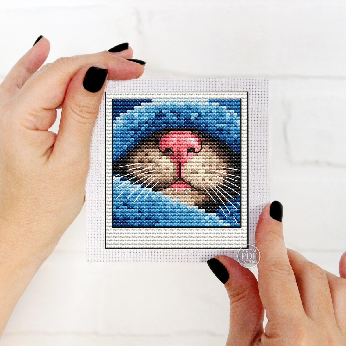 Cat Nose Cross Stitch Pattern PDF Cozy Kitten, Peeking from Blanket Winter Xstitch Chart Small Pet Lover Gift Quick Stitch Instant Download PDF