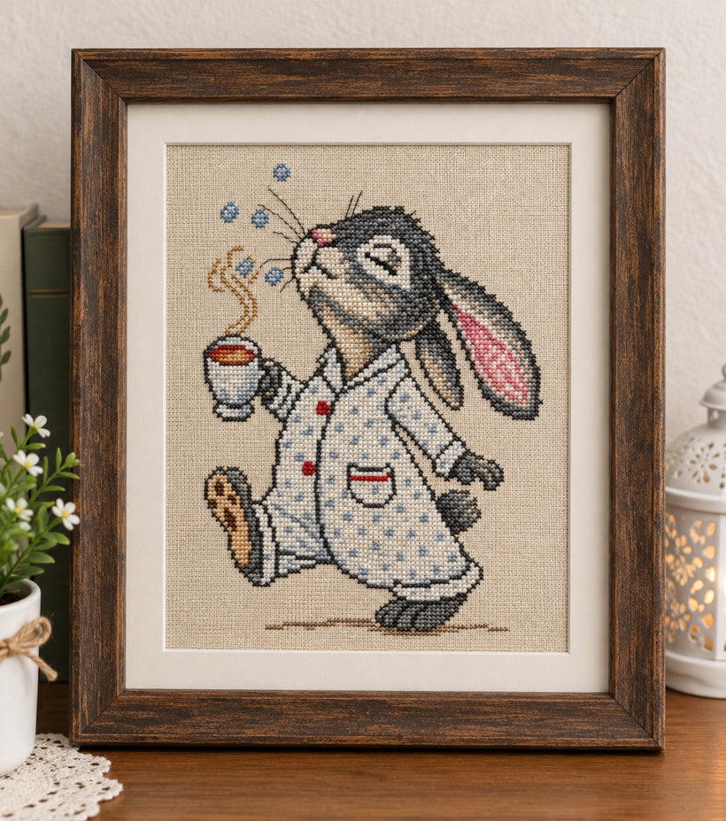 Cozy Bunny Tea Time Cross Stitch Pattern Instant Download PDF