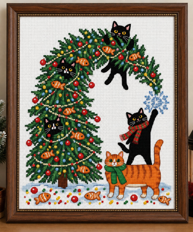 Cat Christmas Tree Cross Stitch Pattern Instant Download PDF