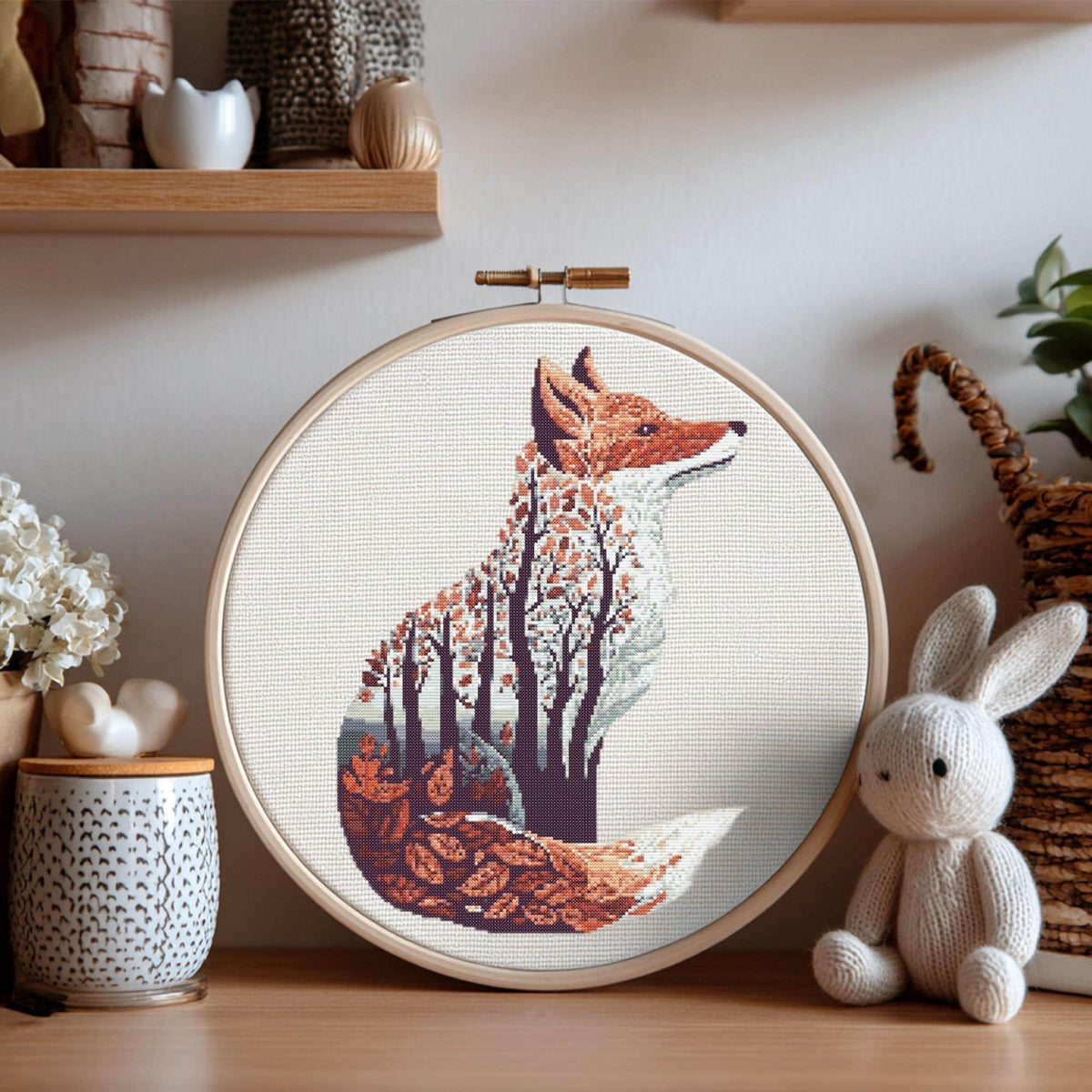 Fox Cross Stitch Pattern Instant PDF Download - Tree Fox Watercolor Cross Stitch Hand Embroidery Autumn Fall Woodland Animal Pattern