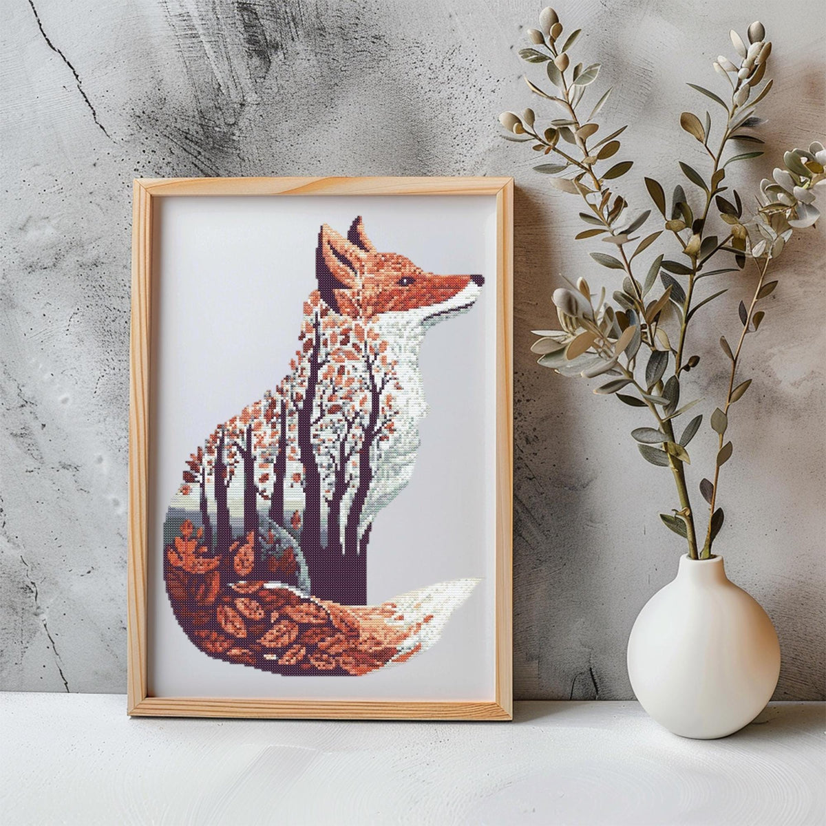 Fox Cross Stitch Pattern Instant PDF Download - Tree Fox Watercolor Cross Stitch Hand Embroidery Autumn Fall Woodland Animal Pattern