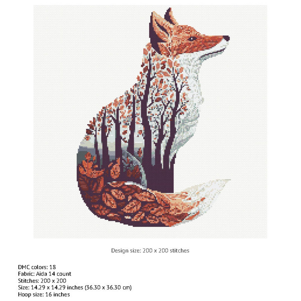 Fox Cross Stitch Pattern Instant PDF Download - Tree Fox Watercolor Cross Stitch Hand Embroidery Autumn Fall Woodland Animal Pattern