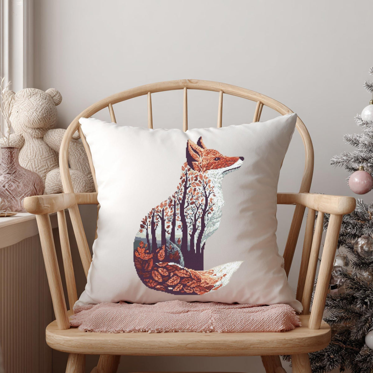 Fox Cross Stitch Pattern Instant PDF Download - Tree Fox Watercolor Cross Stitch Hand Embroidery Autumn Fall Woodland Animal Pattern