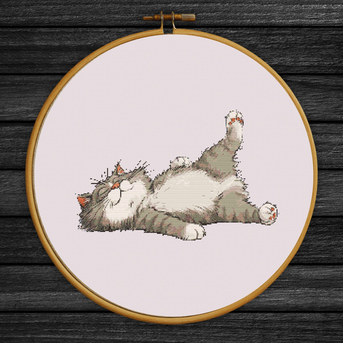 Lazy Cat Cross Stitch Pattern, Sleeping Kitty Embroidery Design, Relaxing Animal Art (Digital PDF)