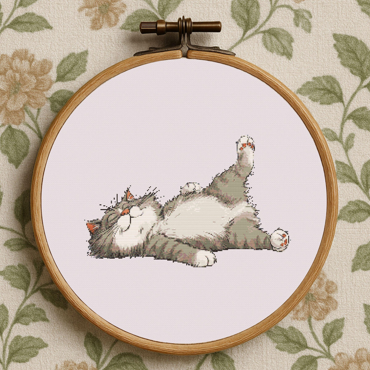 Lazy Cat Cross Stitch Pattern, Sleeping Kitty Embroidery Design, Relaxing Animal Art (Digital PDF)
