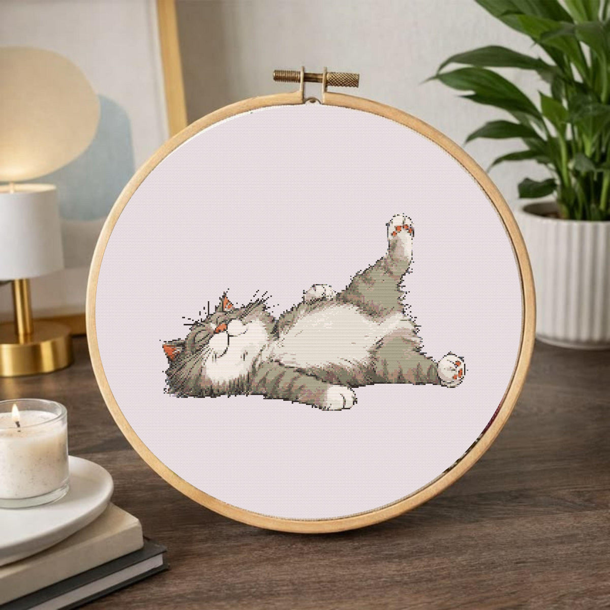 Lazy Cat Cross Stitch Pattern, Sleeping Kitty Embroidery Design, Relaxing Animal Art (Digital PDF)
