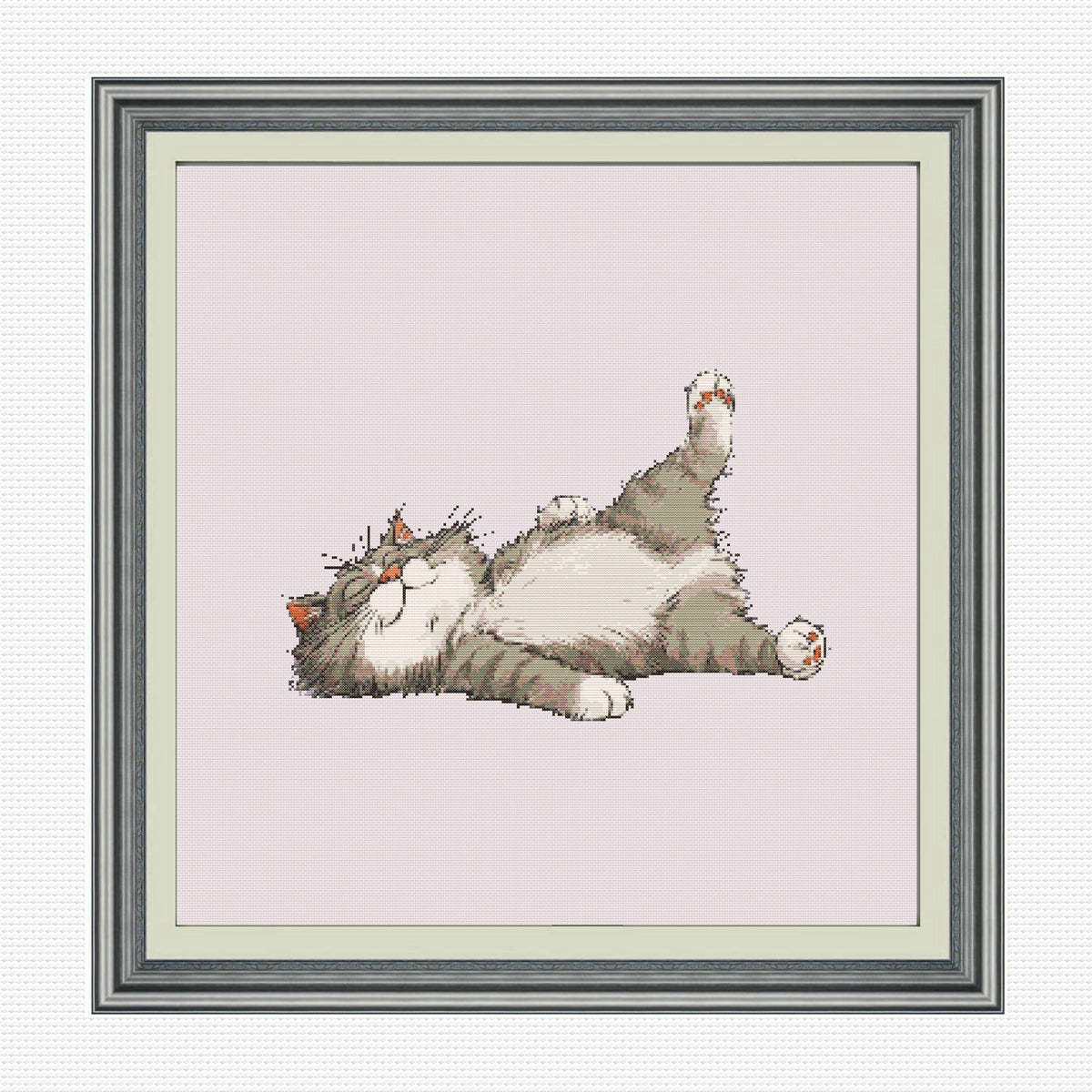 Lazy Cat Cross Stitch Pattern, Sleeping Kitty Embroidery Design, Relaxing Animal Art (Digital PDF)