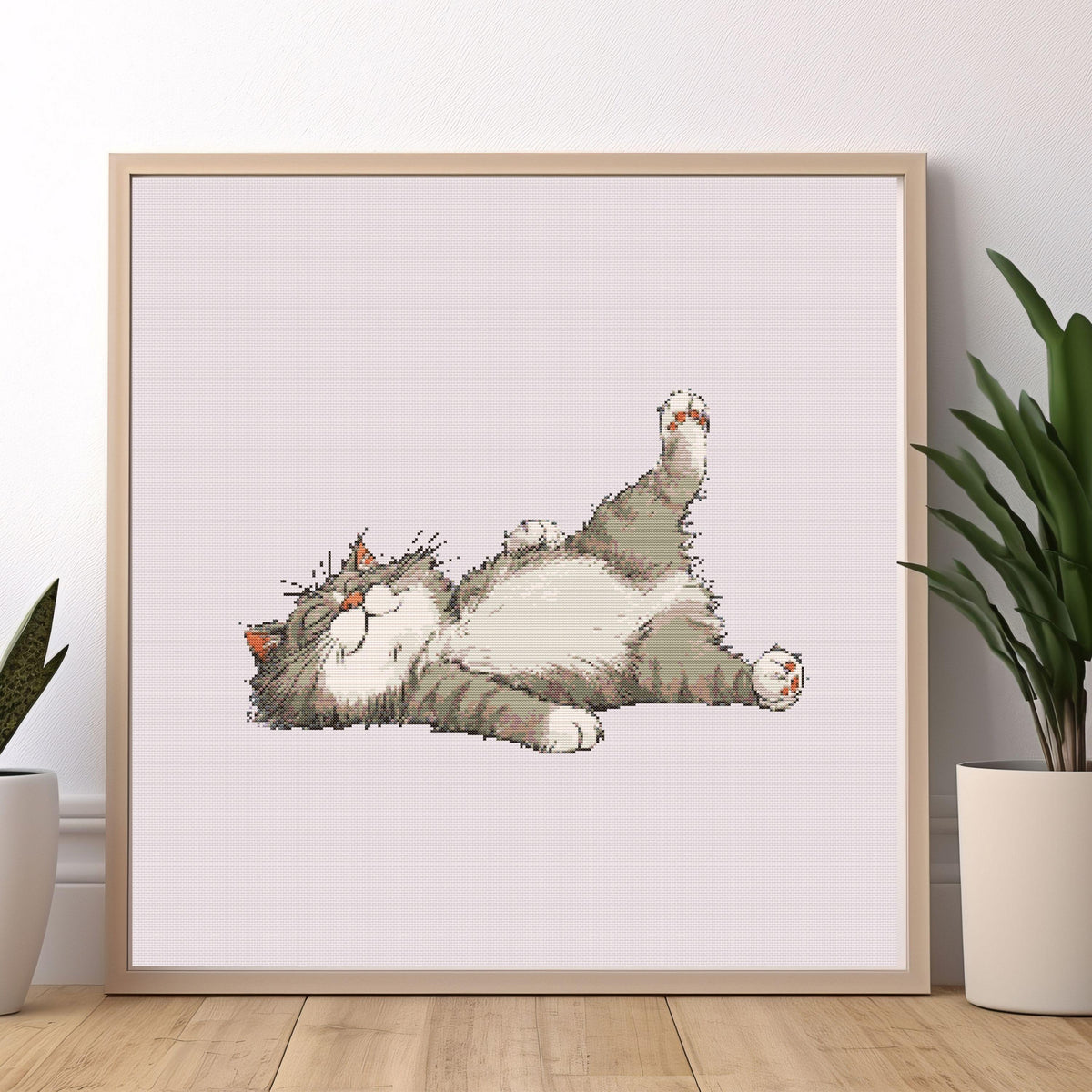 Lazy Cat Cross Stitch Pattern, Sleeping Kitty Embroidery Design, Relaxing Animal Art (Digital PDF)