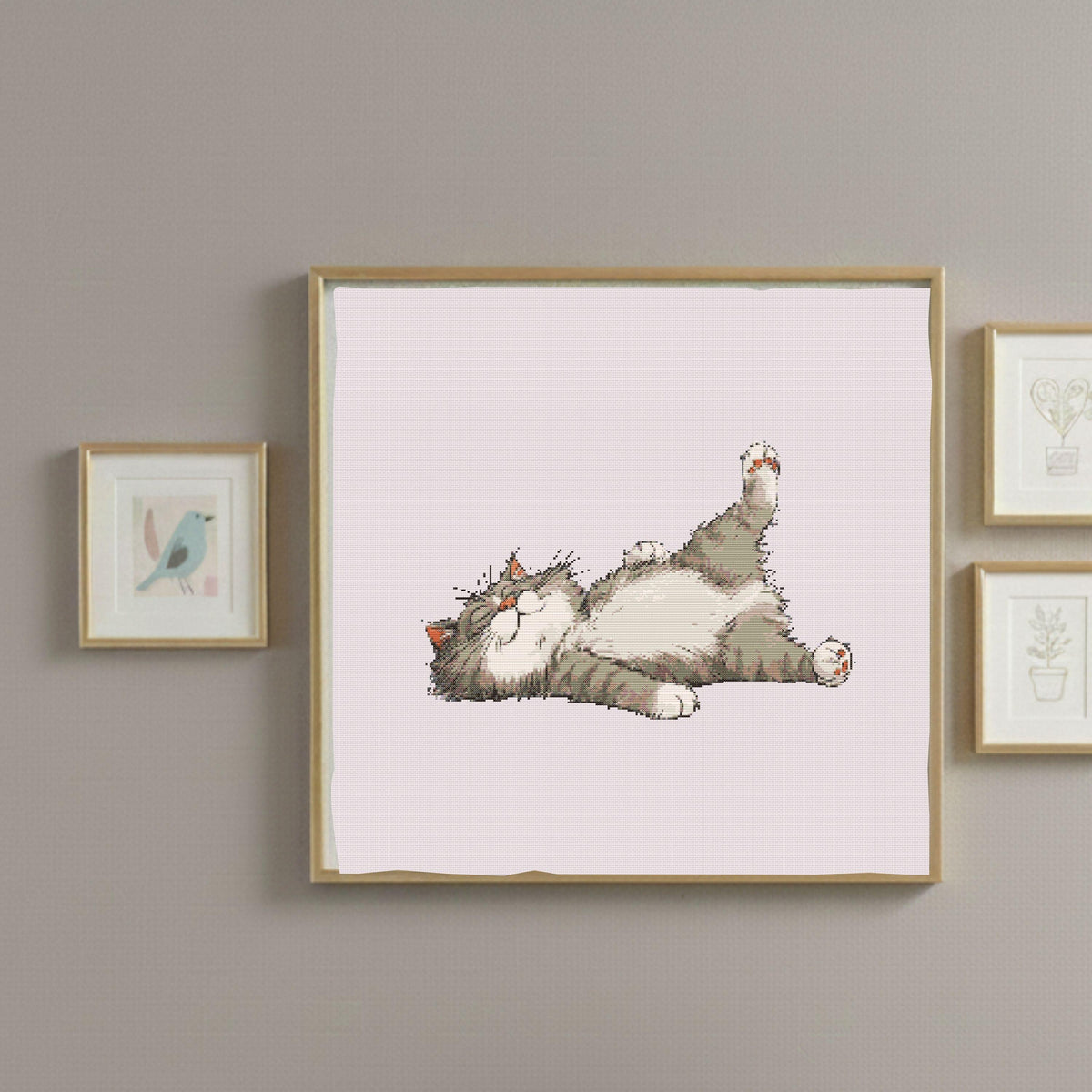 Lazy Cat Cross Stitch Pattern, Sleeping Kitty Embroidery Design, Relaxing Animal Art (Digital PDF)