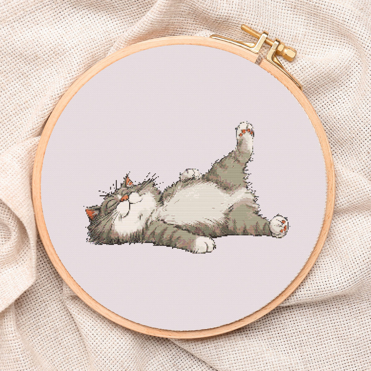 Lazy Cat Cross Stitch Pattern, Sleeping Kitty Embroidery Design, Relaxing Animal Art (Digital PDF)