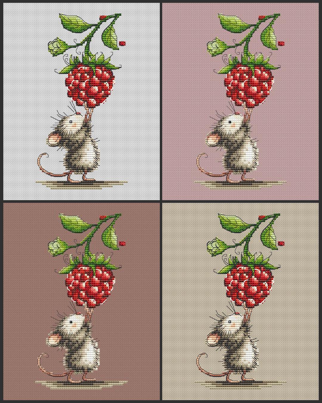 Mouse with Raspberry Cross Stitch Pattern Berry Lover Mouse Cross Stitch (PDF) Adorable Berry Lover Design