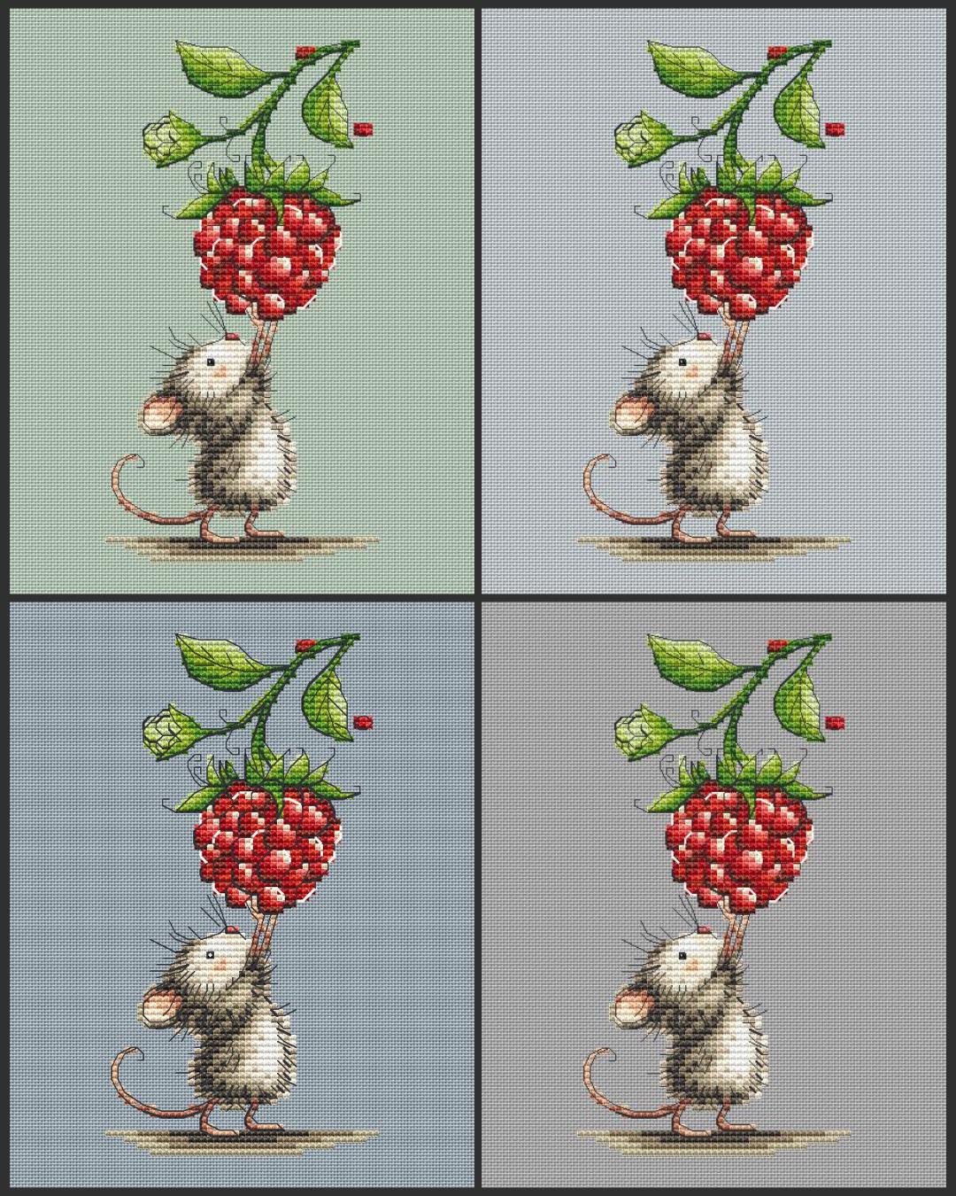 Mouse with Raspberry Cross Stitch Pattern Berry Lover Mouse Cross Stitch (PDF) Adorable Berry Lover Design
