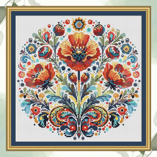 Ornate Poppy Bloom, cross stitch pattern, Flowers, Spring, modern cross stitch, PDF, instant download, FLR54