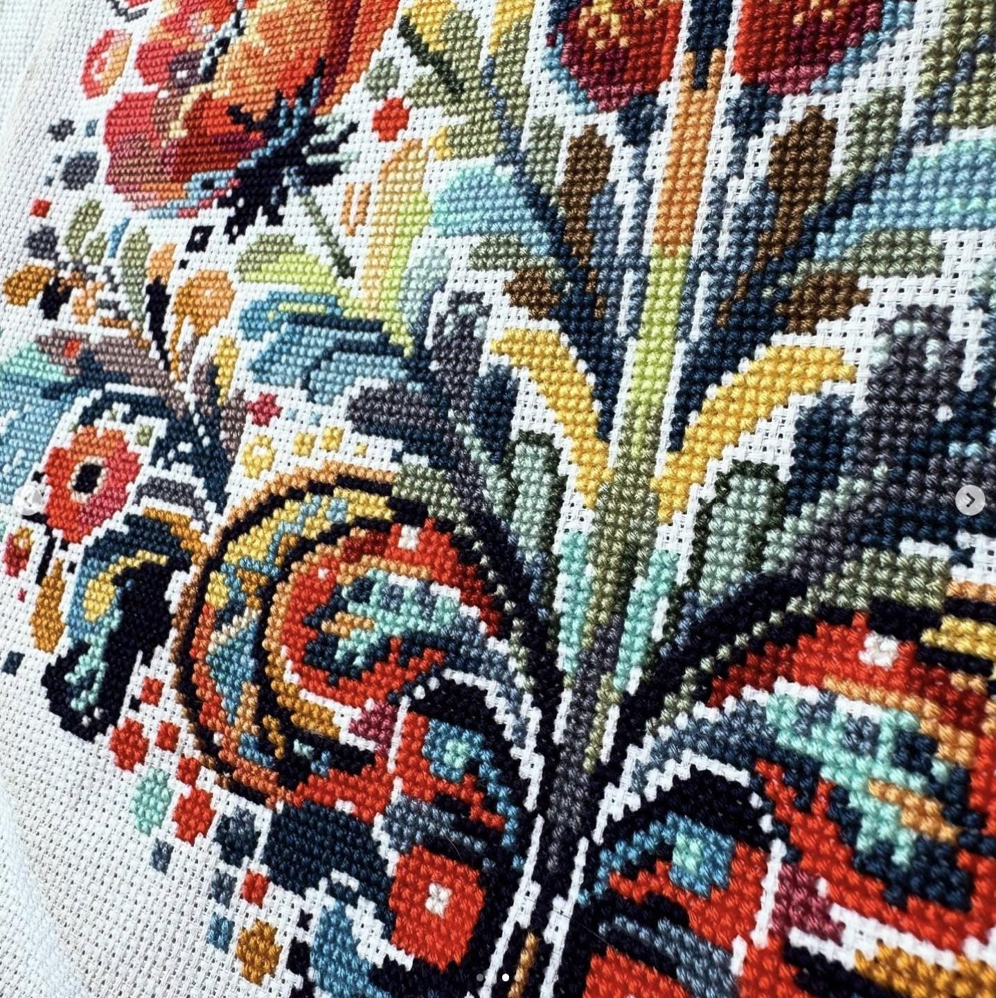 Ornate Poppy Bloom, cross stitch pattern, Flowers, Spring, modern cross stitch, PDF, instant download, FLR54