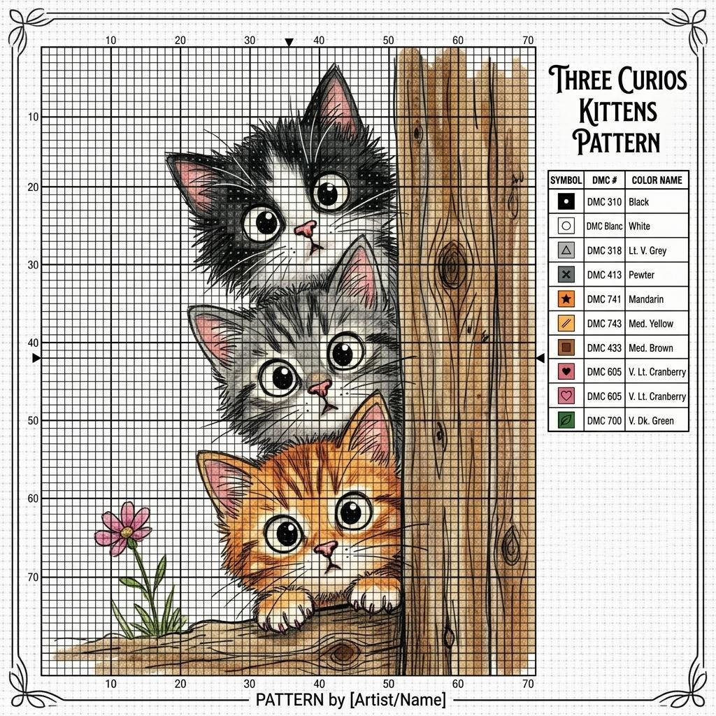 Peekaboo Cats Cross Stitch Pattern – Whimsical Feline Embroidery Chart (PDF Download)