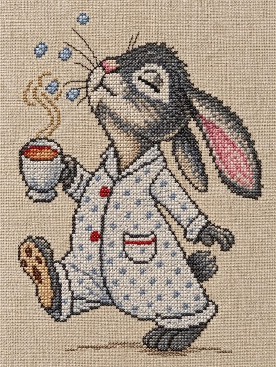 Cozy Bunny Tea Time Cross Stitch Pattern Instant Download PDF