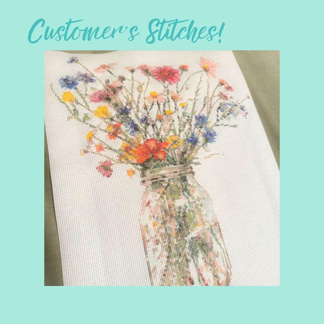 Wildflower Bouquet Cross Stitch Pattern: Rustic Jar Design (PDF Pattern)