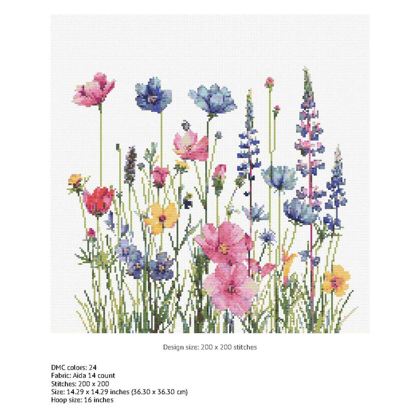 Wildflowers Cross Stitch Pattern Instant PDF Download - Wildflower Meadow Watercolor Cross Stitch Hand Embroidery Flowers Nature Pattern