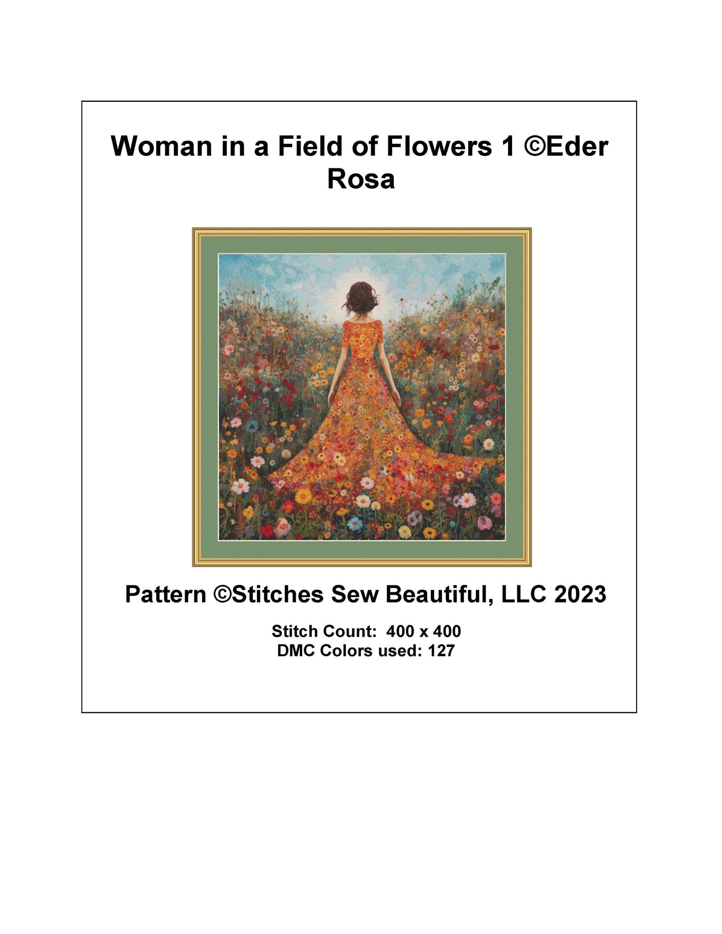 Woman in a Field of Flowers 1 cross stitch pattern by Eder Jose Rosa (Digital Format)