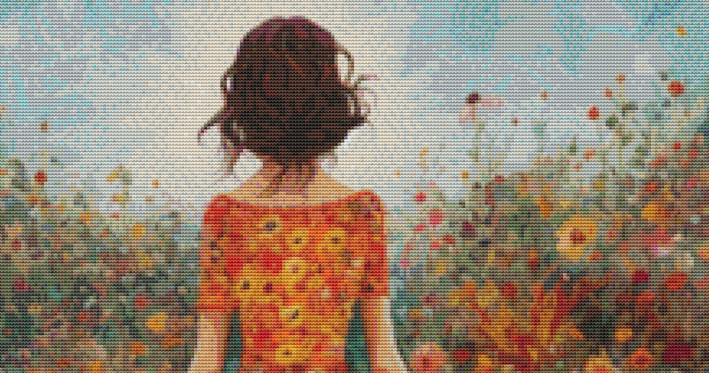 Woman in a Field of Flowers 1 cross stitch pattern by Eder Jose Rosa (Digital Format)