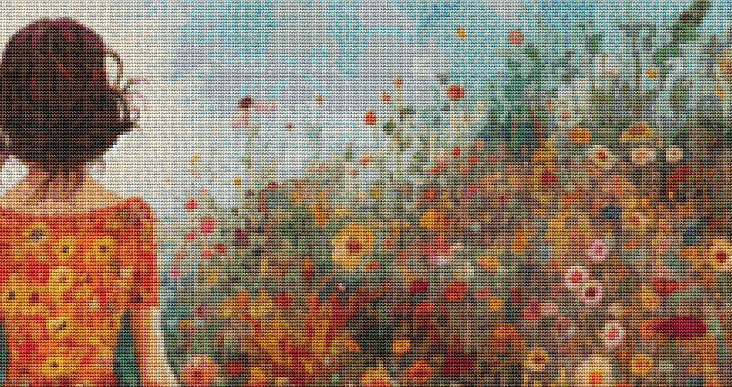 Woman in a Field of Flowers 1 cross stitch pattern by Eder Jose Rosa (Digital Format)