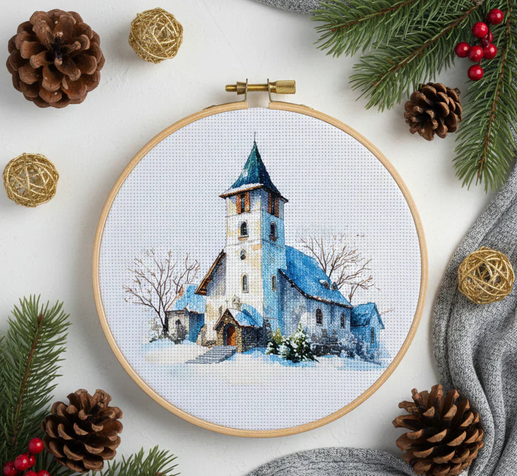 Winter Chapel Cross Stitch Pattern Instant Download