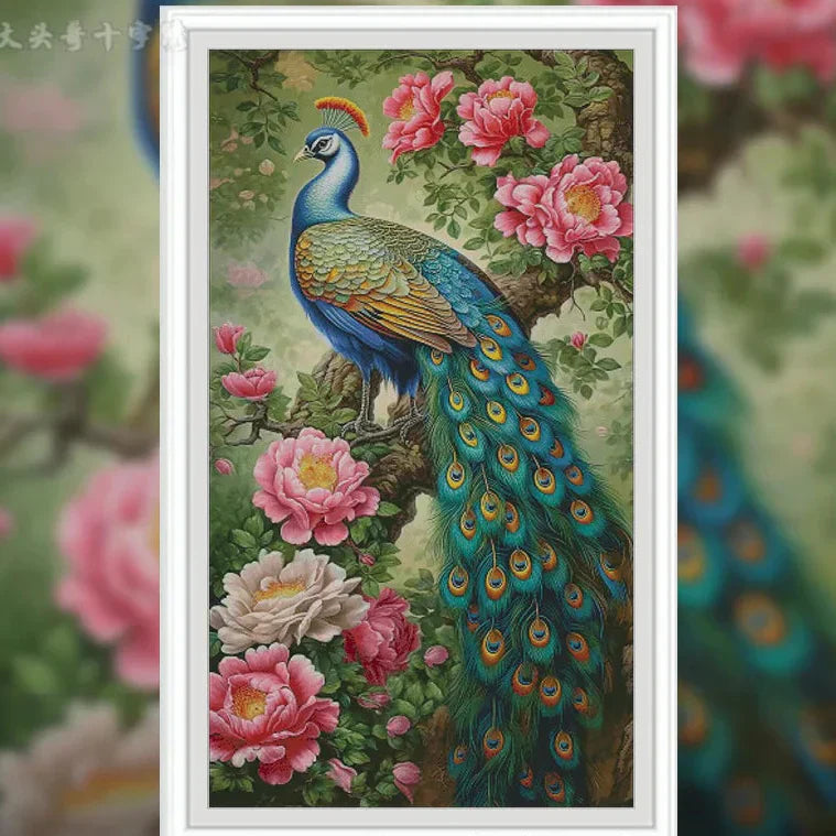 Flower Blossom Rich Peacock cross stitch pattern. Instant PDF