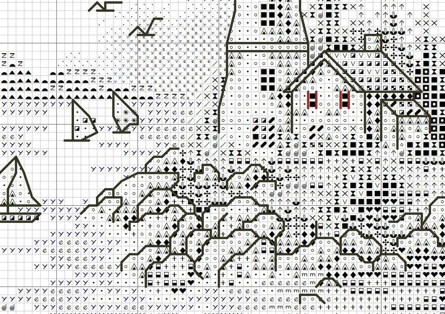 Summer on the Beach Cross Stitch Pattern Digital Pattern Modern Decor Landscape Pattern Hand Embroidery Needlepoint Counted cross stitch