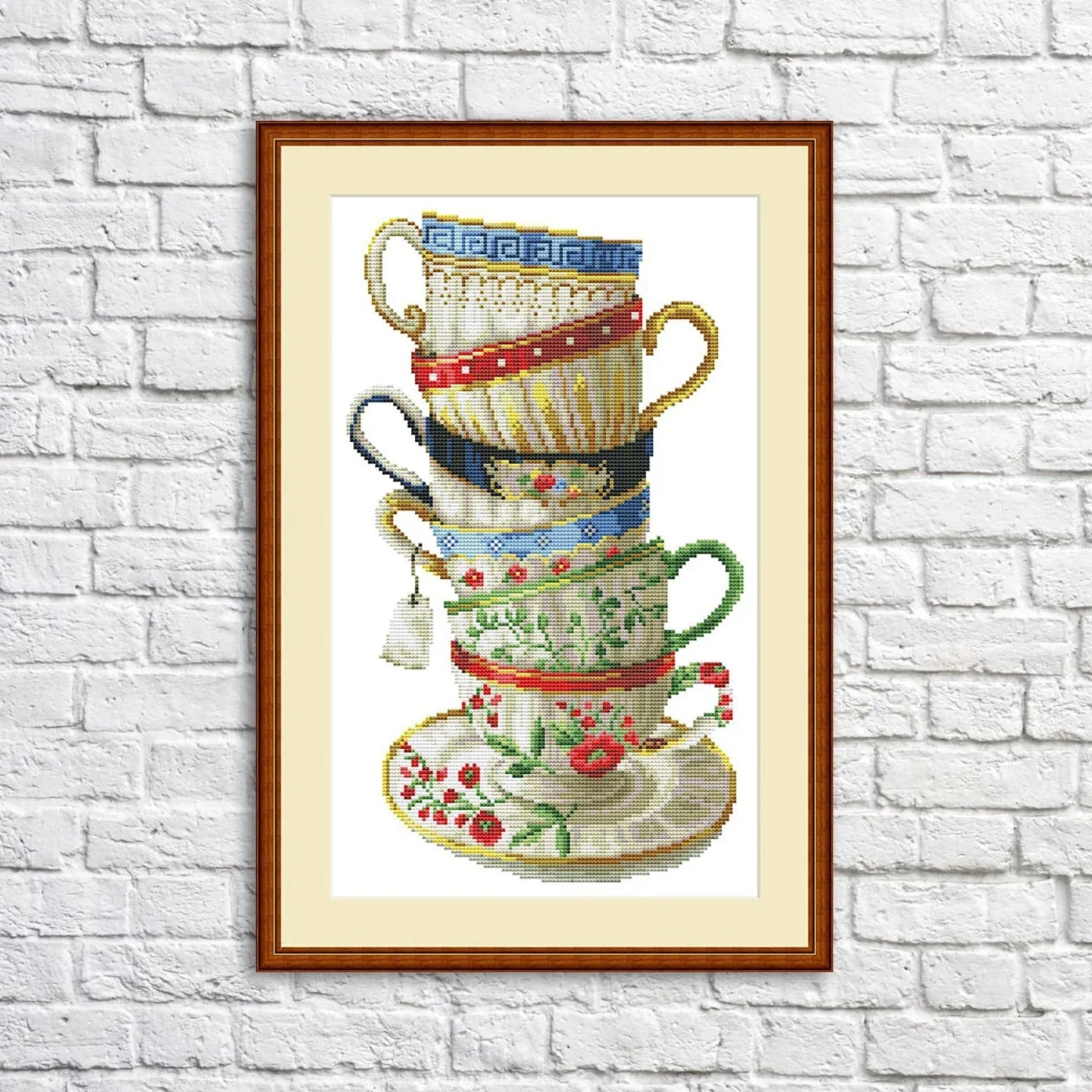 Kitchen Cross Stitch Pattern Tea Cups Pattern Kitchen Still Life Modern Decor Pattern Cups Mugs Napkins Embroidery Needlepoint chart PDF