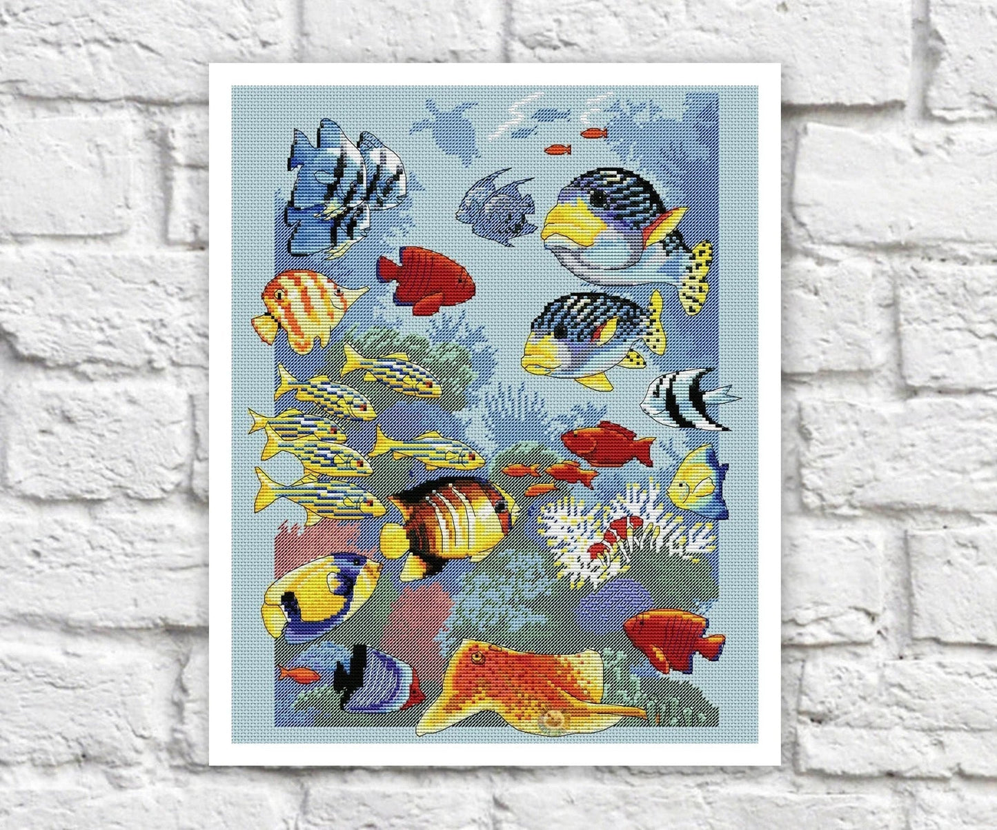 Sea Fish Cross Stitch Pattern Colorful Art DIY X-stitch Chart Needlepoint Pattern Embroidery Chart Printable Instant Download PDF Design