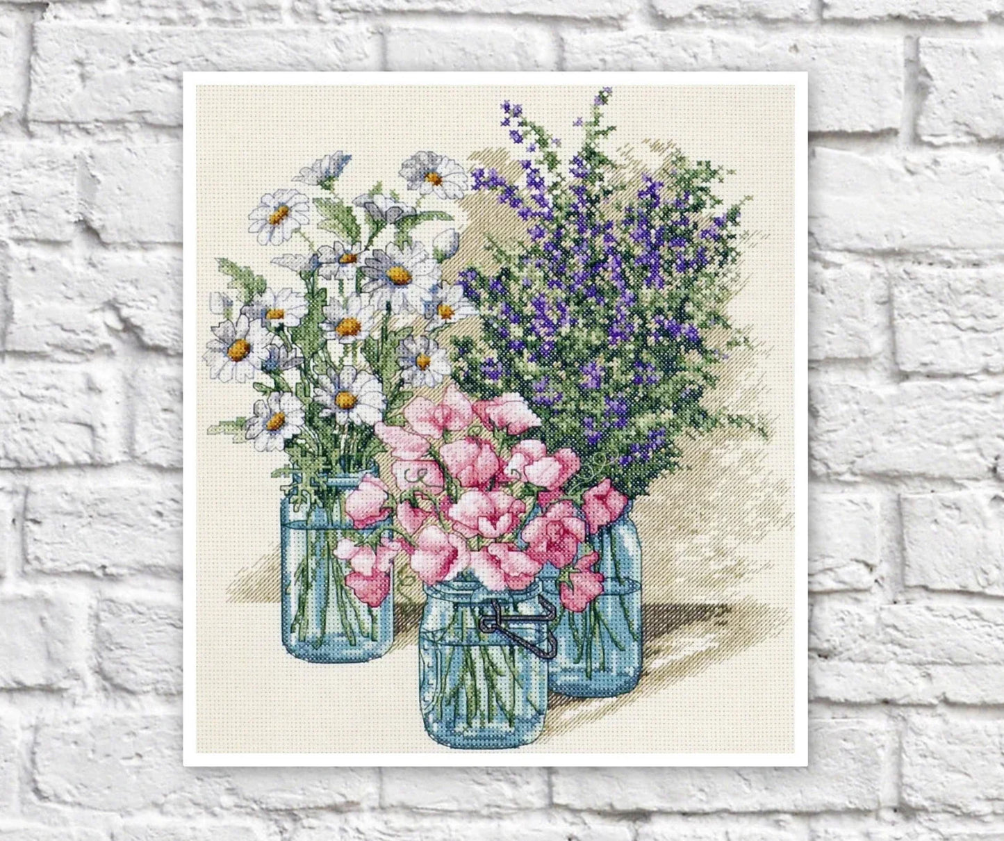 Flowers Bouquet Cross Stitch Pattern Colorful Art DIY X-stitch Chart Needlepoint Embroidery Chart Printable Instant Download PDF Design