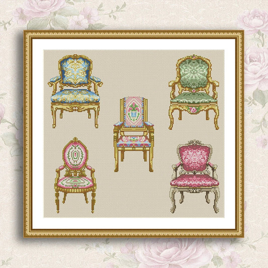 Antique Armchairs Cross Stitch Pattern Antique Decor Pattern Victorian Style Furniture Chairs Vintage Embroidery Needlepoint chart PDF